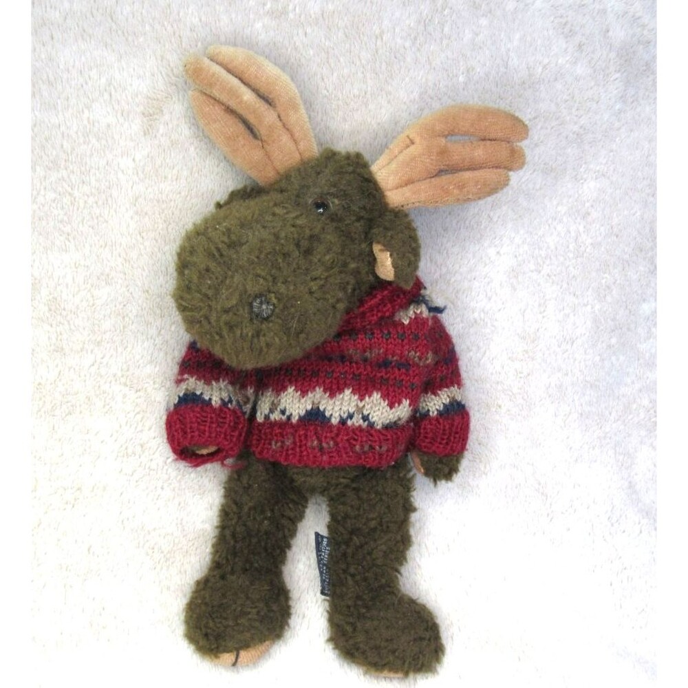 Boyds Bears Moose Knit Red Sweater Vintage Plush 10" Stuffed Animal Retro Decor
